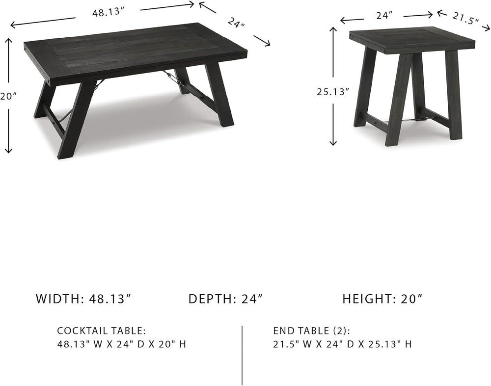 Signature Design by Ashley Farmhouse 3-Piece Table Set, Black Wash