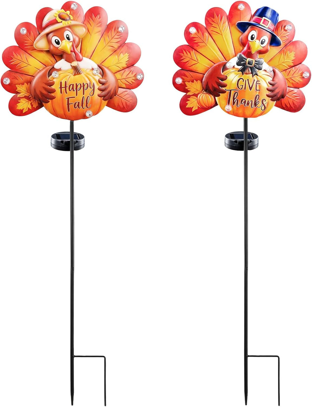 Lewondr 2PCS Thanksgiving Decorations Solar Fall Turkey Garden Stakes