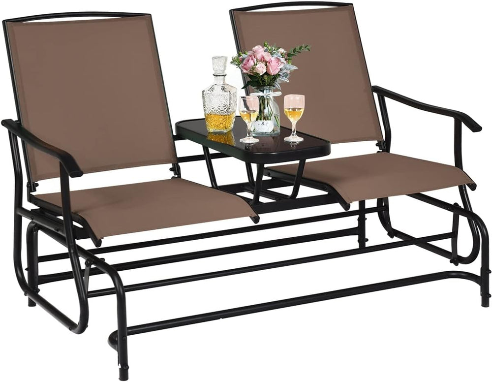 S AFSTAR 2-Person Outdoor Glider, Patio Glider Bench Chairs with Center Tempe...
