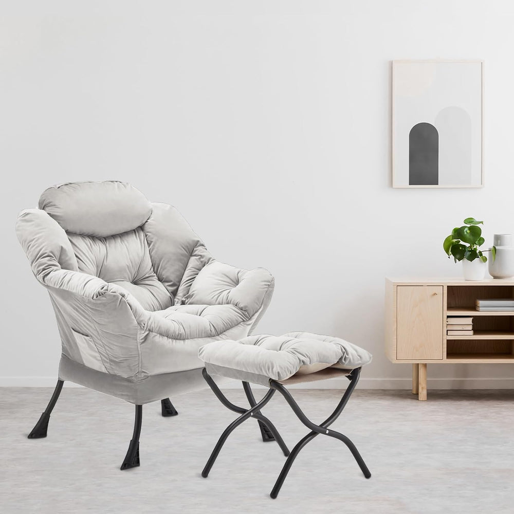 Youtanic Lazy Chair with Folding Ottoman, Accent Chair Velvet Upholstered wit...