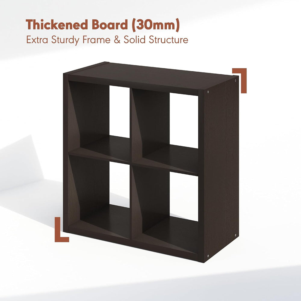 Furinno Cubicle Record Player Stand, 4-Cube Record Storage, Dark Oak