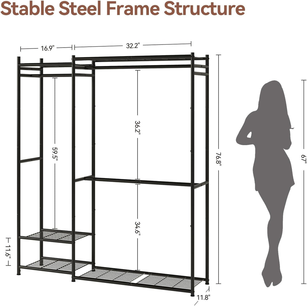 Tall Size Clothing Rack with Shelves, Portable Closet Storage Organizer