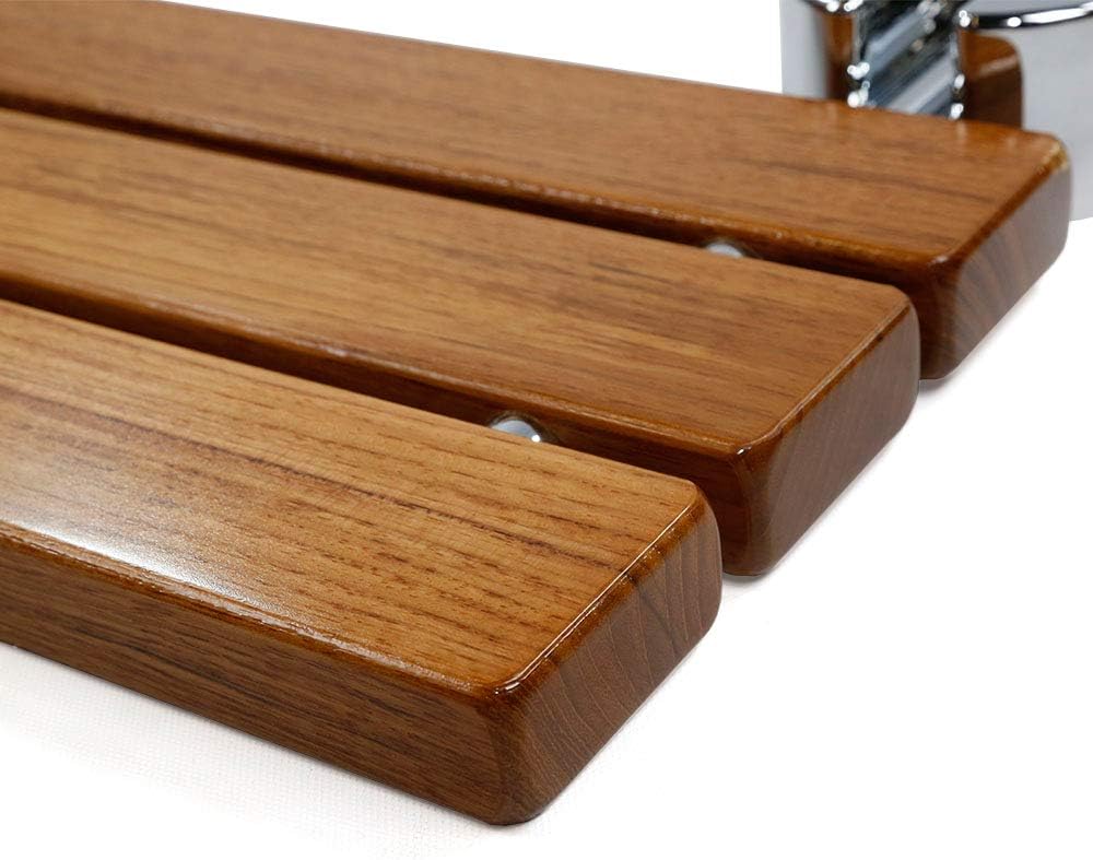 HomeAesthetics 20" Teak Wood Folding Wall Mounted Shower Seat Bench, Med...