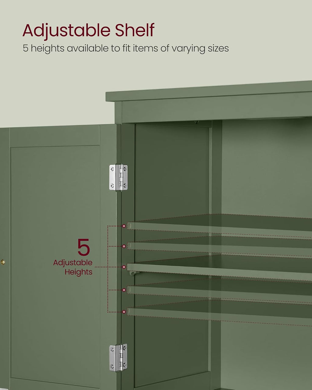 VASAGLE Bathroom Floor Cabinet with 2 Doors, 2 Drawers, Forest Green