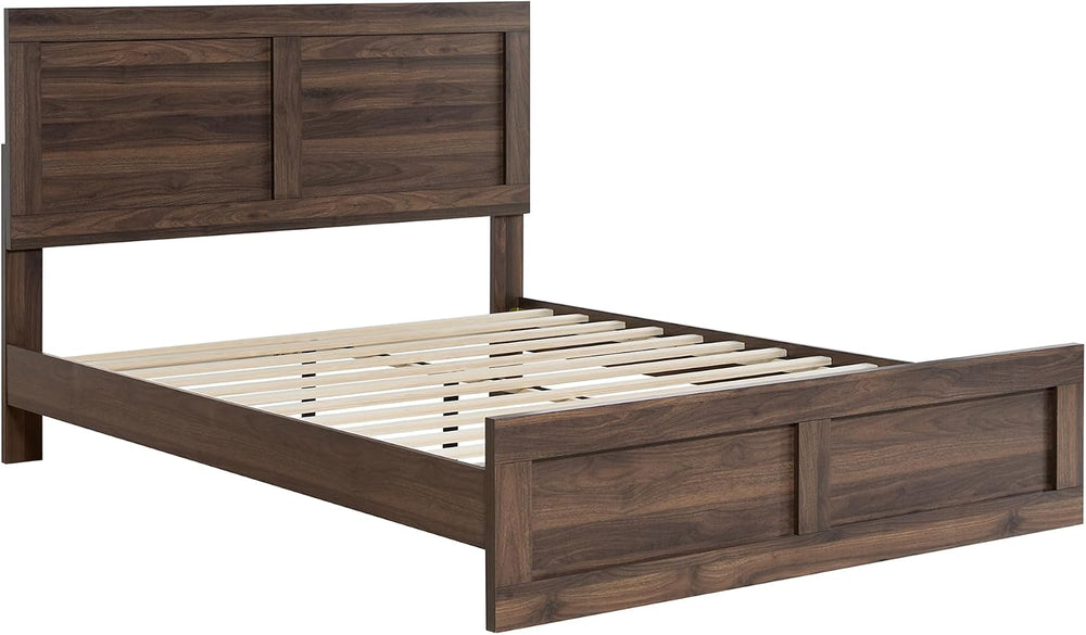 KISLOT Wood Bed Frame with Headboard and Footboard, Walnut, Full