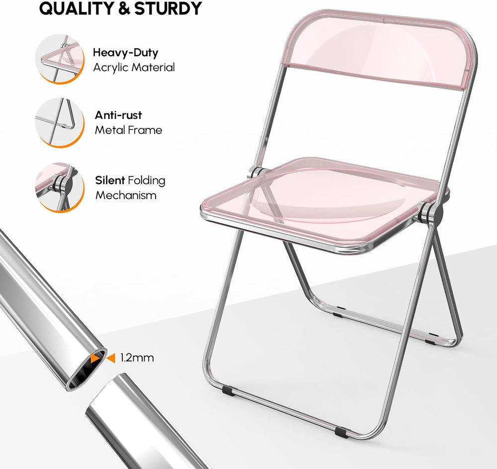 VINGLI Acrylic Folding Chairs 2 Pack, Clear Chair Foldable and Stackable, Pla...