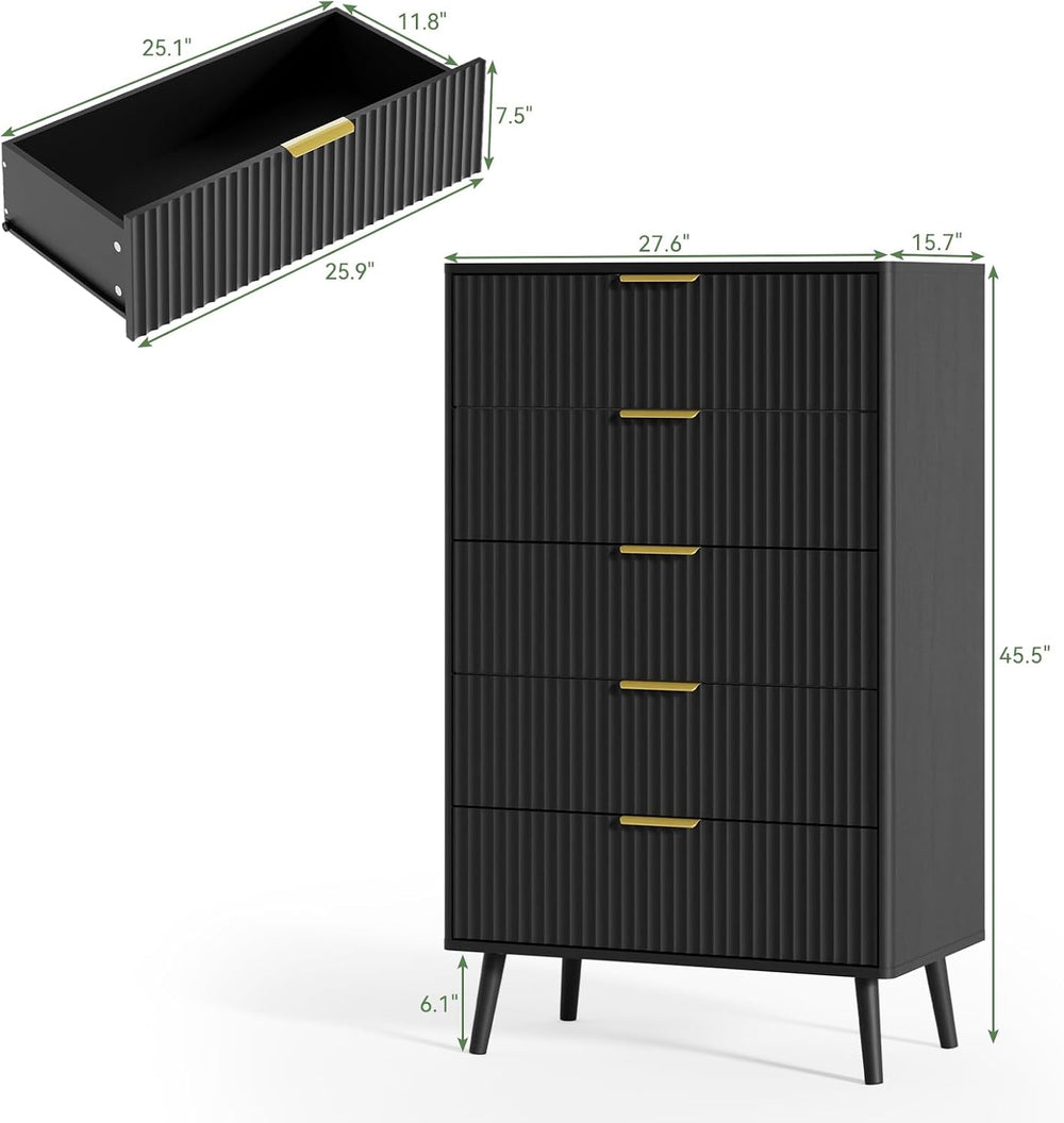 LYNSOM Fluted Dresser and Nightstand Sets 4 Piece, 2-Drawer Nightstands and 5...