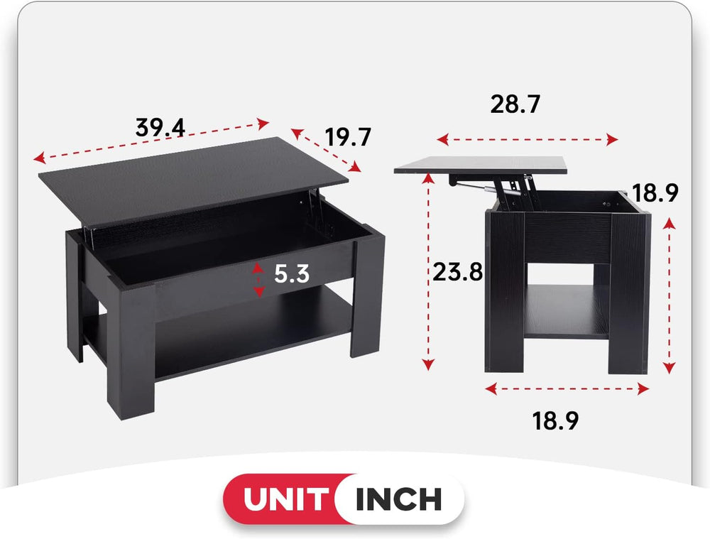 FDW | 39.4" Lift Top Coffee Table | Black | with Hidden Storage