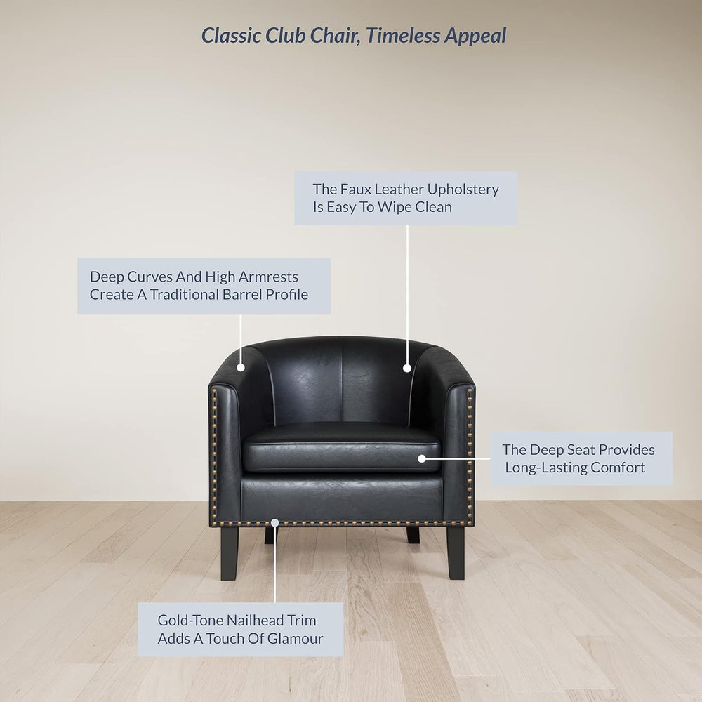 BELLEZE Accent Barrel Chair Set of 2, Modern Faux Leather Tub Club Chair Upho...
