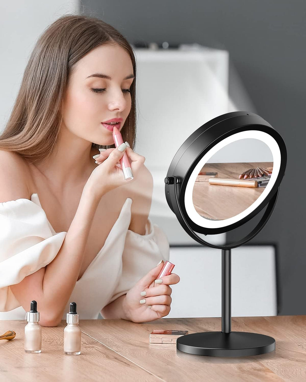 Gospire 7" Lighted Makeup Mirror with Magnification 10X/1X Double Sided