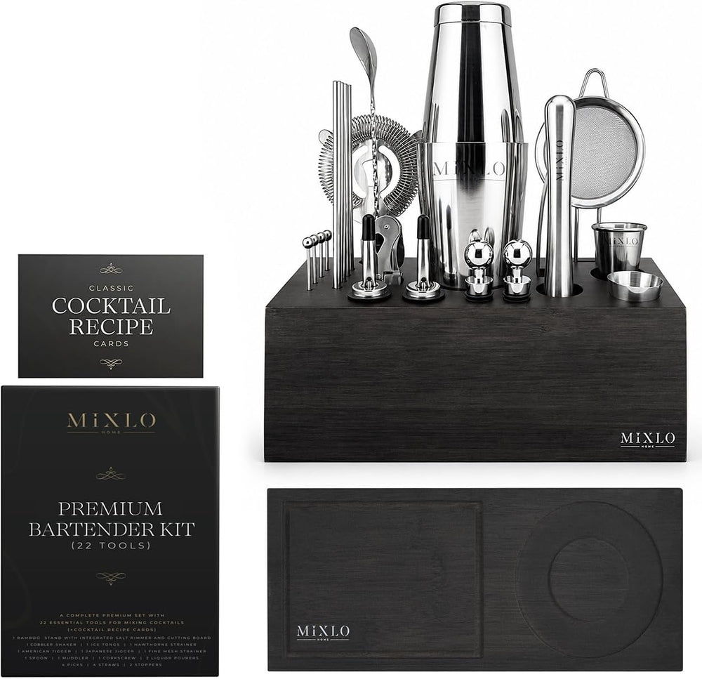 Mixology Bartender Kit - 22Pcs Bar Set Cocktail Shaker Set w Black Bar Cart A...