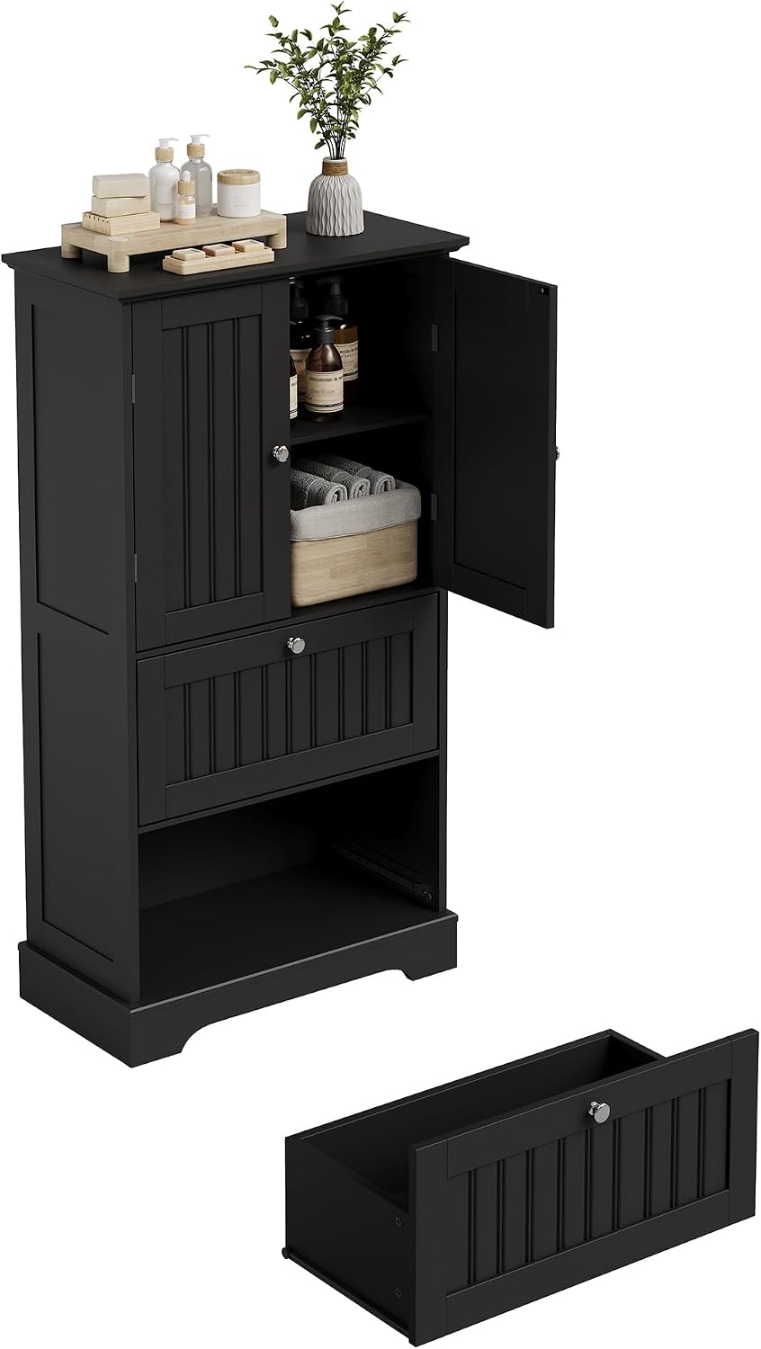 Treocho Bathroom Floor Cabinet with 2 Drawers and Adjustable Shelf