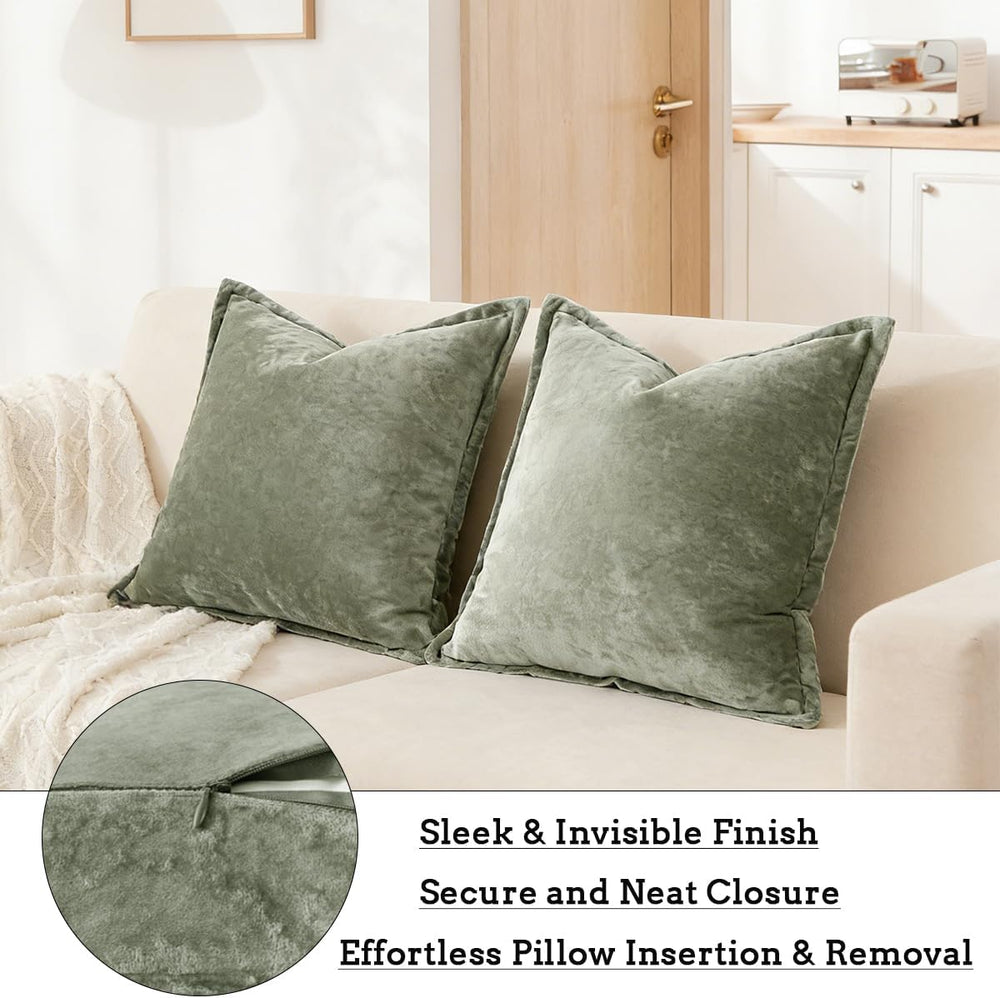 Luxurious Velvet Euro Shams Decorative Throw Pillow Covers 26x26 Set of 2 Sol...