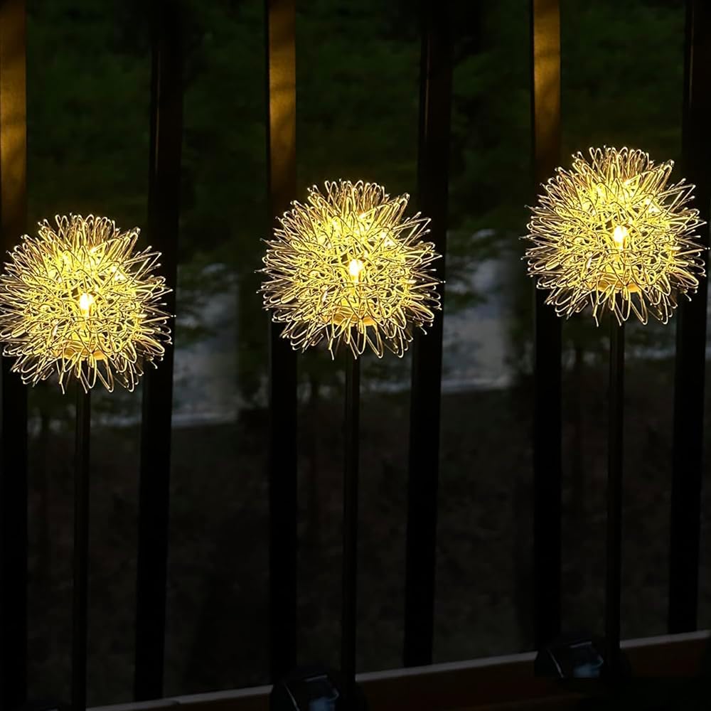 GUOCHENG Dandelion Solar Garden Lights, 4 Pack Solar Metal Dandelion Light