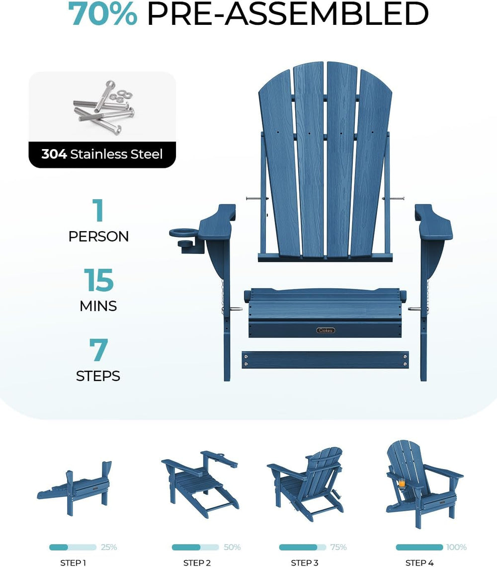 Ciokea Folding Adirondack Chairs Set of 2 HDPE All-Weather, Navy Blue