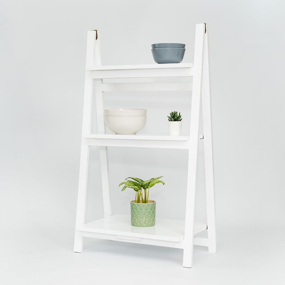 PJ Wood 3-Tier Foldable Bookshelf, A-Frame, White