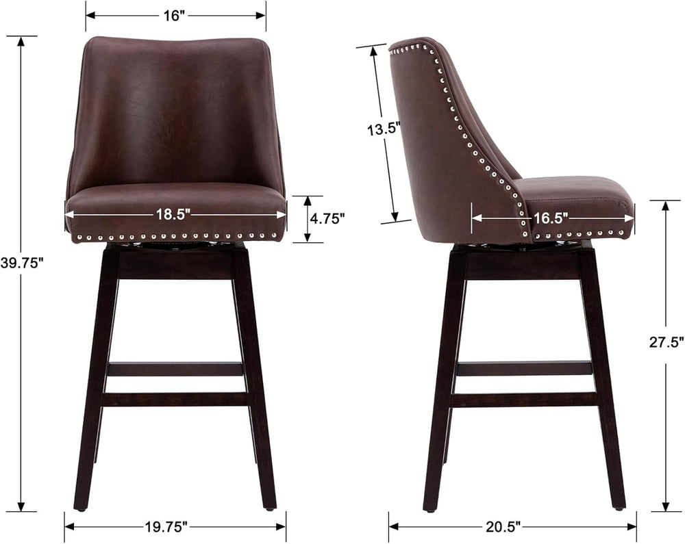 27.5" Bar Stools Set of 2, Faux Leather Mid Century Modern Swivel Counte...