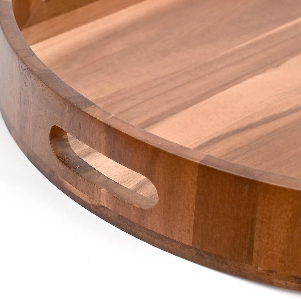 20 Inch Extra Large Round Serving Tray HeavyDuty Acacia Wood Tray for Oversiz...