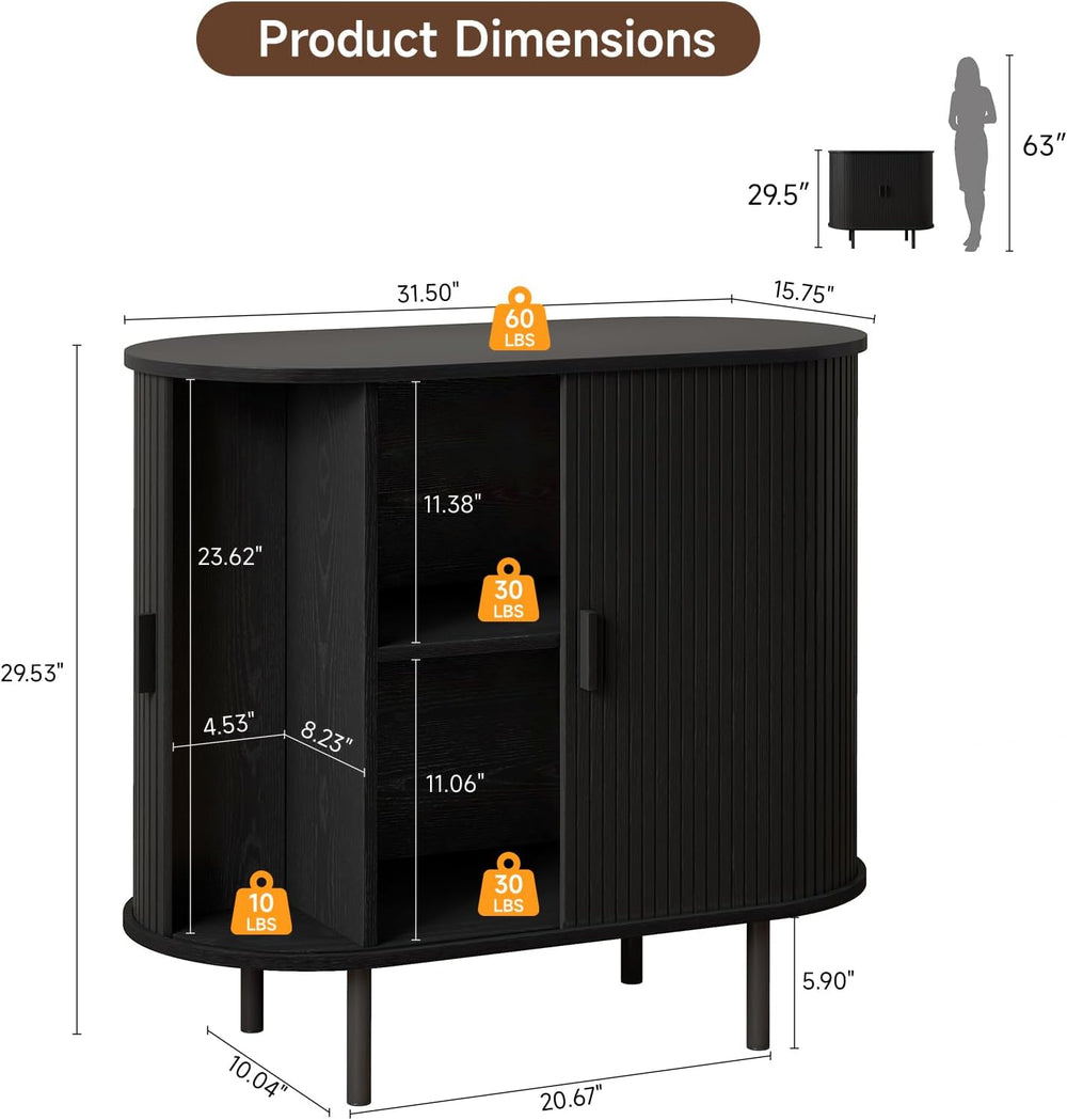 ComfyCorner 31.5" Fluted Buffet Sideboard Cabinet with Sliding Door, Black