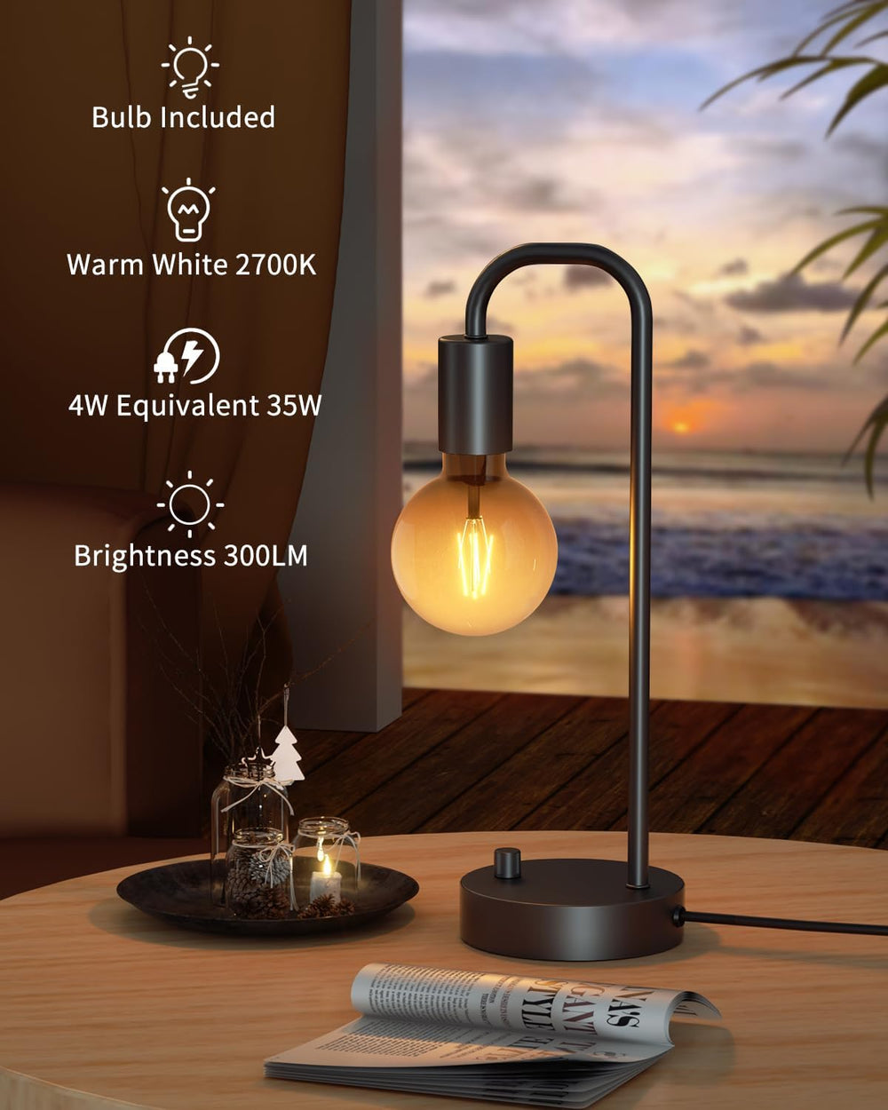 ONEWISH Industrial Table Lamp Set of 2, Fully Dimmable Beside Lamp with Gradi...