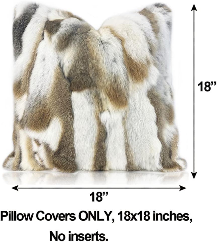 Genuine Natural Fur Throw Pillows Covers 18x18 Brown White
