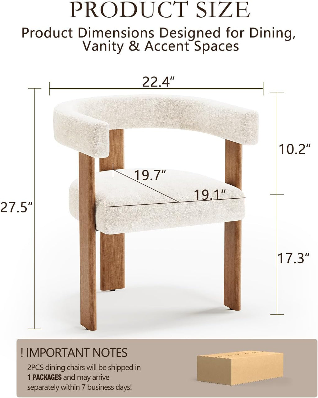 Gaussen Boucle Dining Chairs Set of 2, Mid Century Modern Dining Room Chairs with Solid Wood Legs, Terry Fabric Upholstered Kitchen Chairs, Accent Vanity Chair for Living Room(Cream, 2)