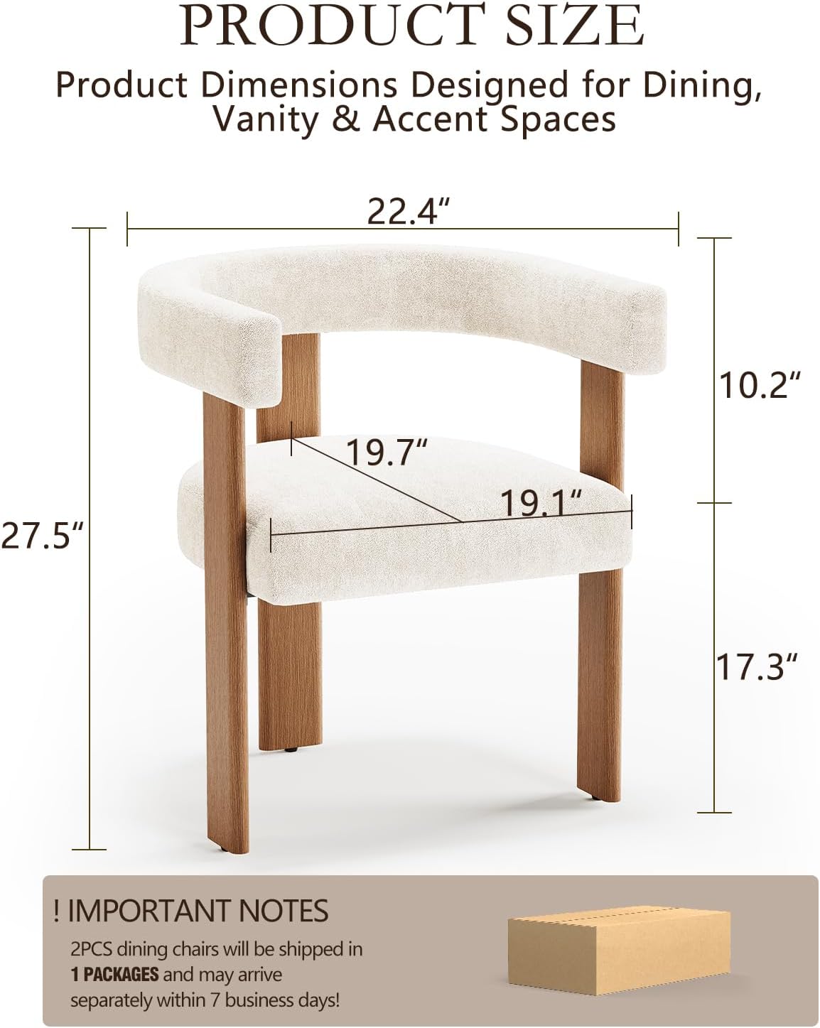 Gaussen Boucle Dining Chairs Set of 2, Mid Century Modern Dining Room Chairs with Solid Wood Legs, Terry Fabric Upholstered Kitchen Chairs, Accent Vanity Chair for Living Room(Cream, 2)