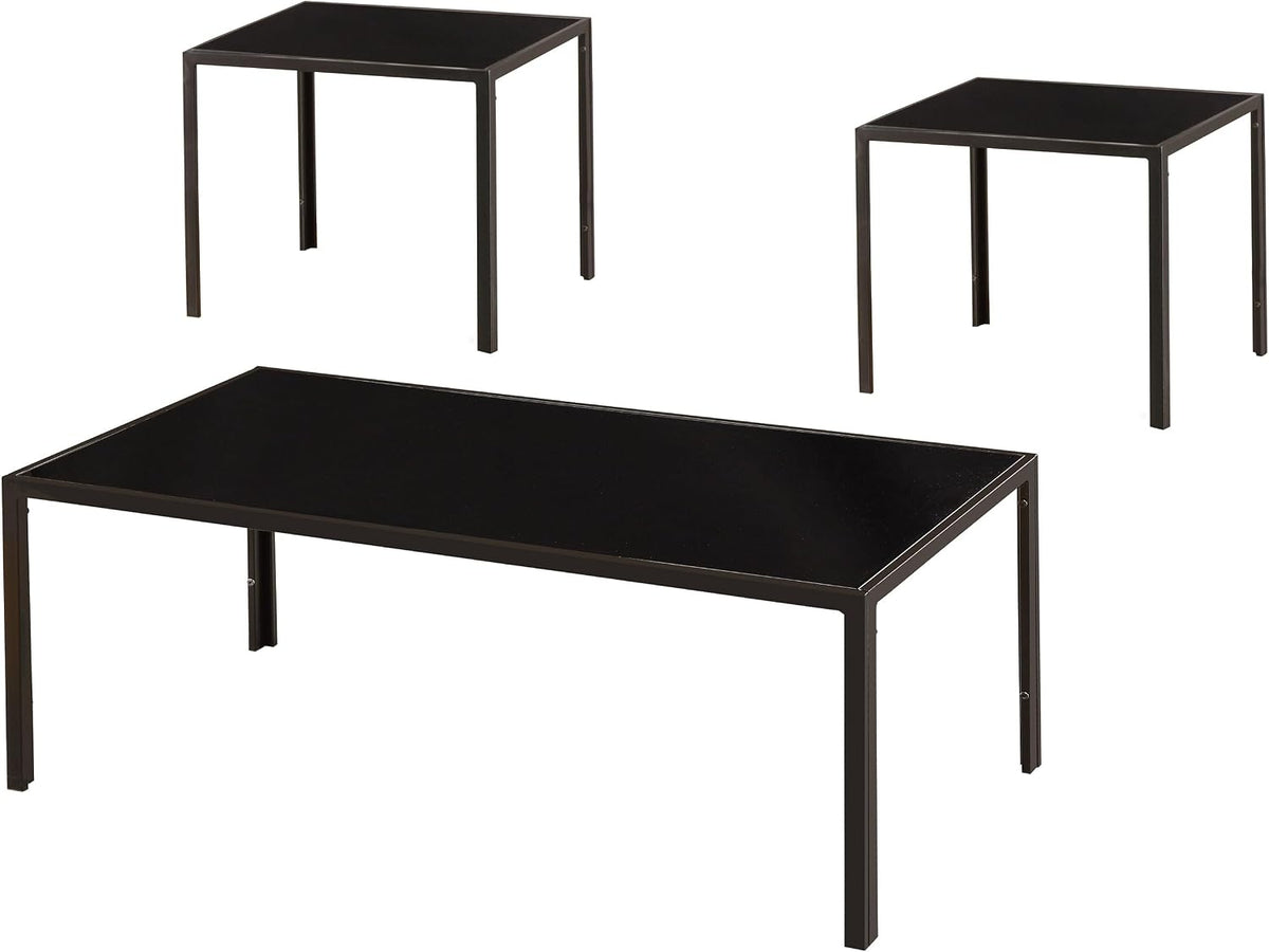 Coaster Home Furnishings - Brock - Glass and Metal - 3-Piece Rectangular Coffee Table Set with Tempered Glass Tops and Powder-Coated Metal Frame - Contemporary Style - Living Room - Black - 720457