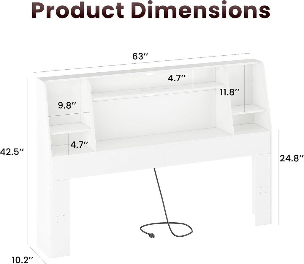 Queen/Full Headboard Queen Size with Storage, Bookcase Headboard