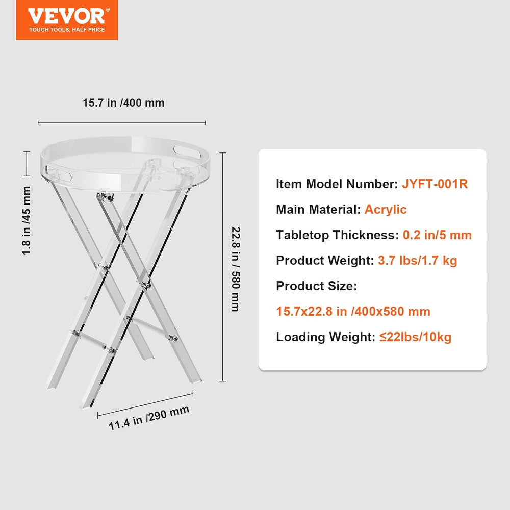 VEVOR Acrylic Folding Tray Table, Acrylic End Table with Folding X Leg, Clear...