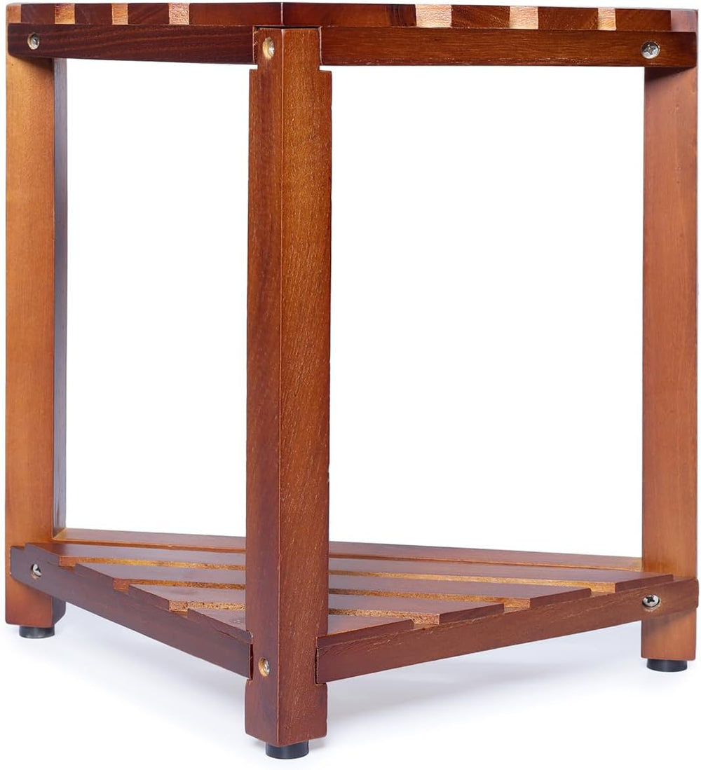 Small Teak Corner Shower Stool for Shaving Legs - 12.4-Inch Wooden Foot Rest ...