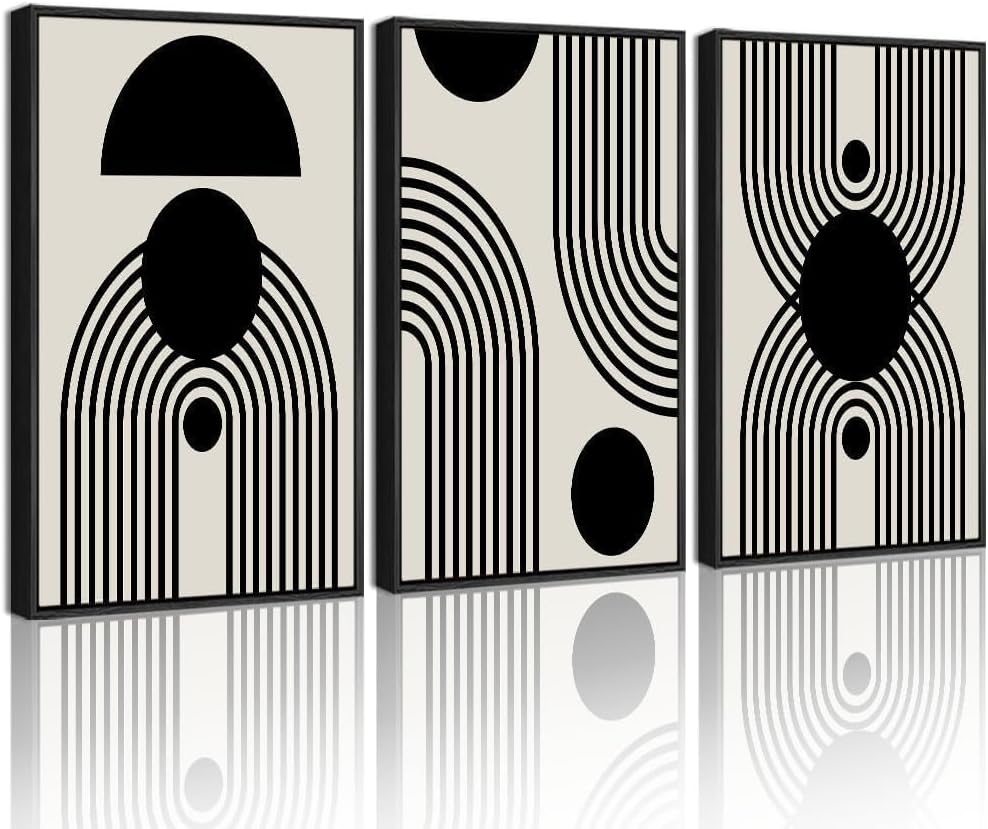 Drsoum Black and White Abstract Framed Wall Art Decor Duotone Minimal Dark Brush Stroke Prints Shapes Illustrations Modern Art Decorative Ready To Hang - 11x14in Black Framed