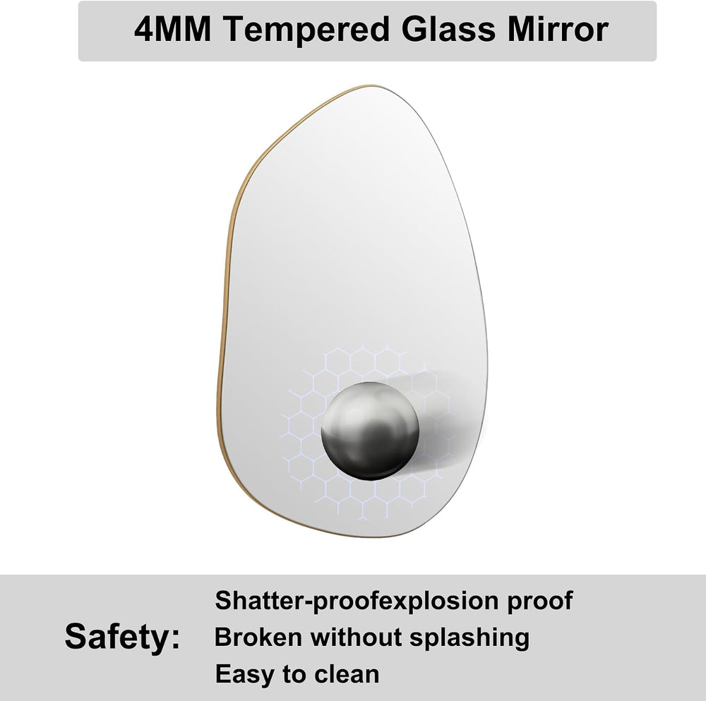 Irregular Asymmetrical Wall Mirror, 32x24 Inch Gold Mirror for Bathroom