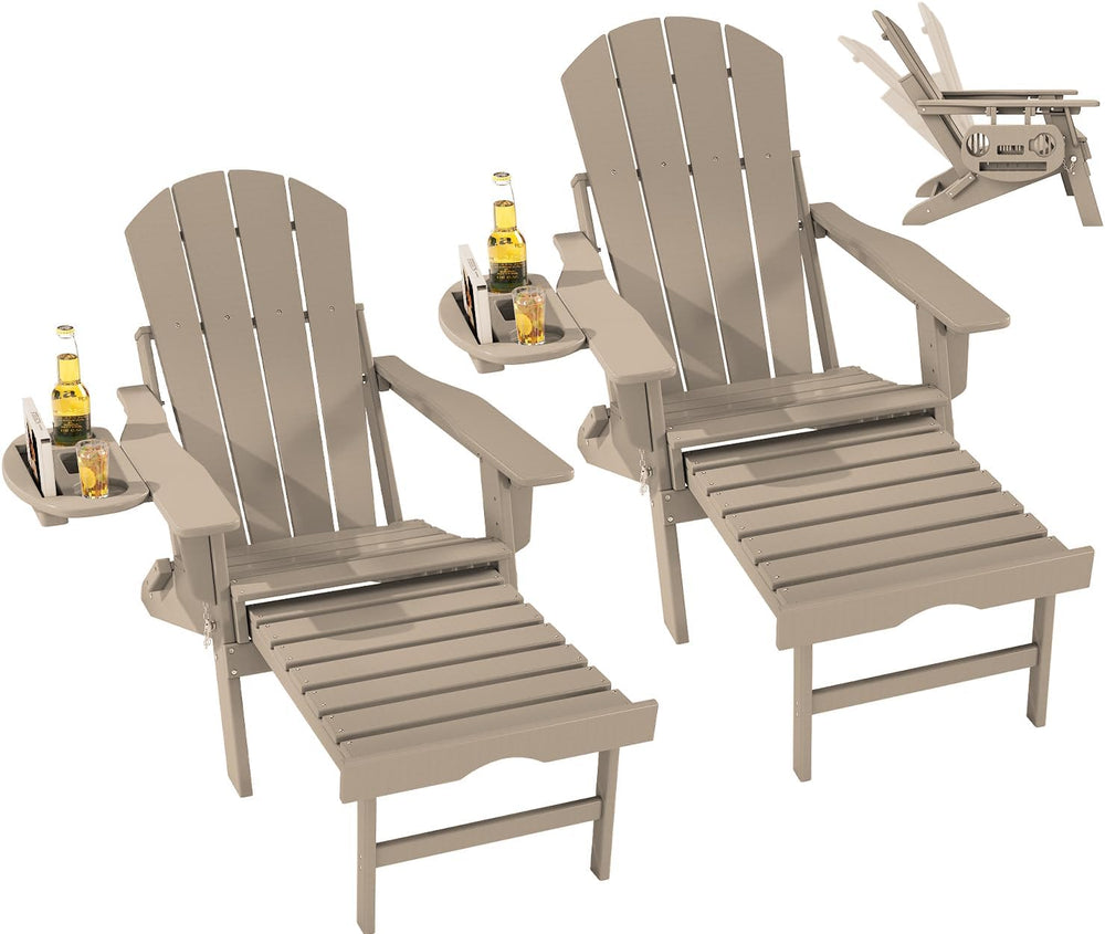 FOOWIN Folding Adjustable Adirondack Chair with Ottoman Set of 2