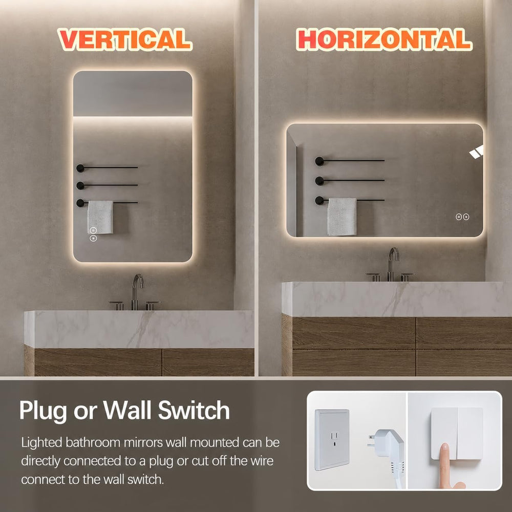 LAIYA 30 x 24 Inch Rectangular LED Bathroom Mirror, 24V Dimmable & Anti-Fog