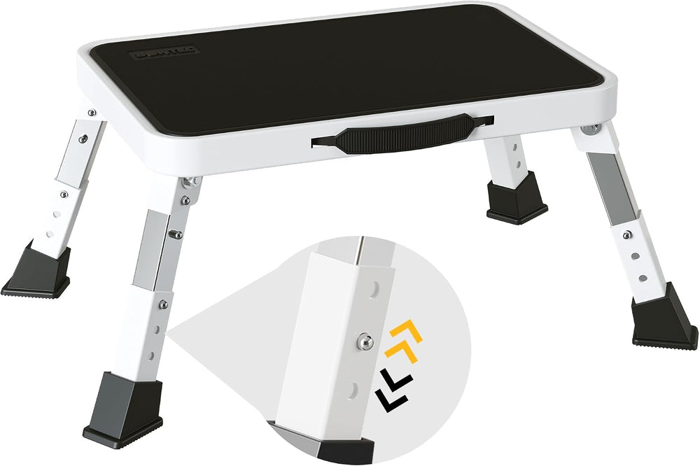 BONTEC Folding Step Stool, 3-Level Adjustable Metal Step Stool, 330lbs