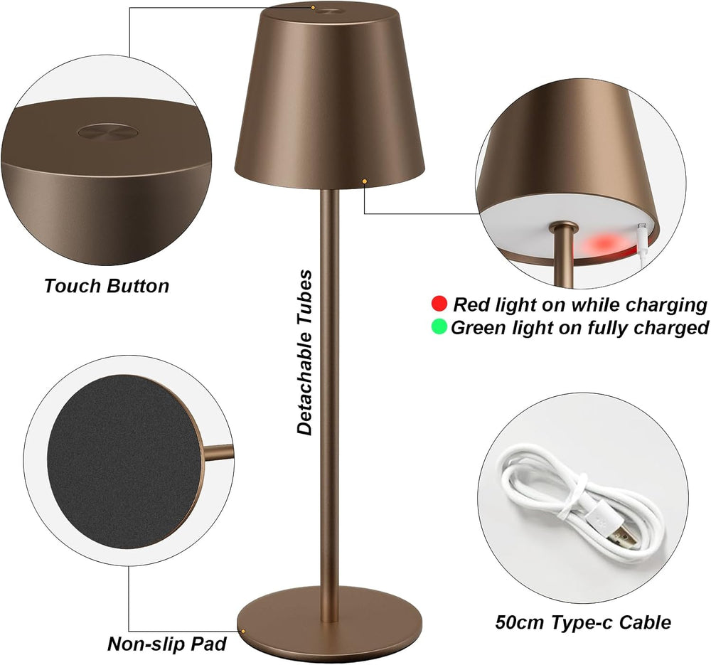 Kakanuo Brown Cordless Table Lamp Rechargeable, Battery Operated