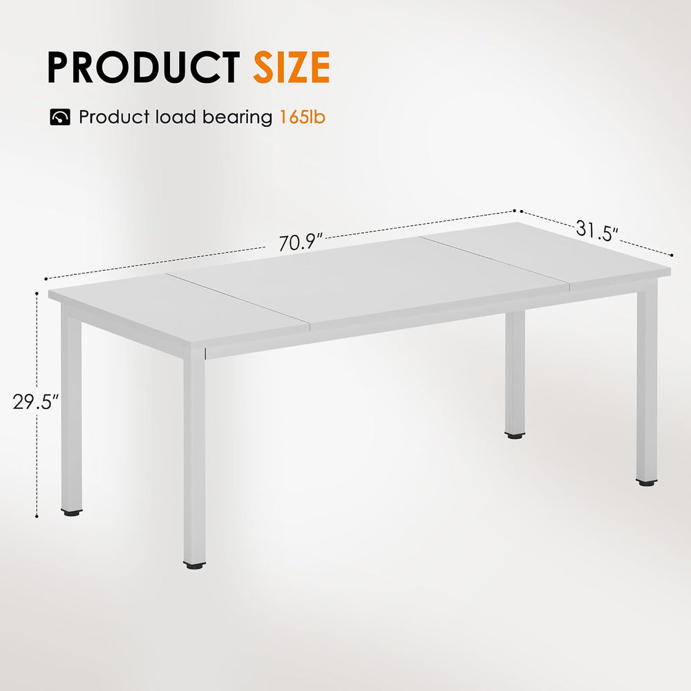 DlandHome 70.8 x 31.5 inch Large Computer Desk, White, Metal Frame
