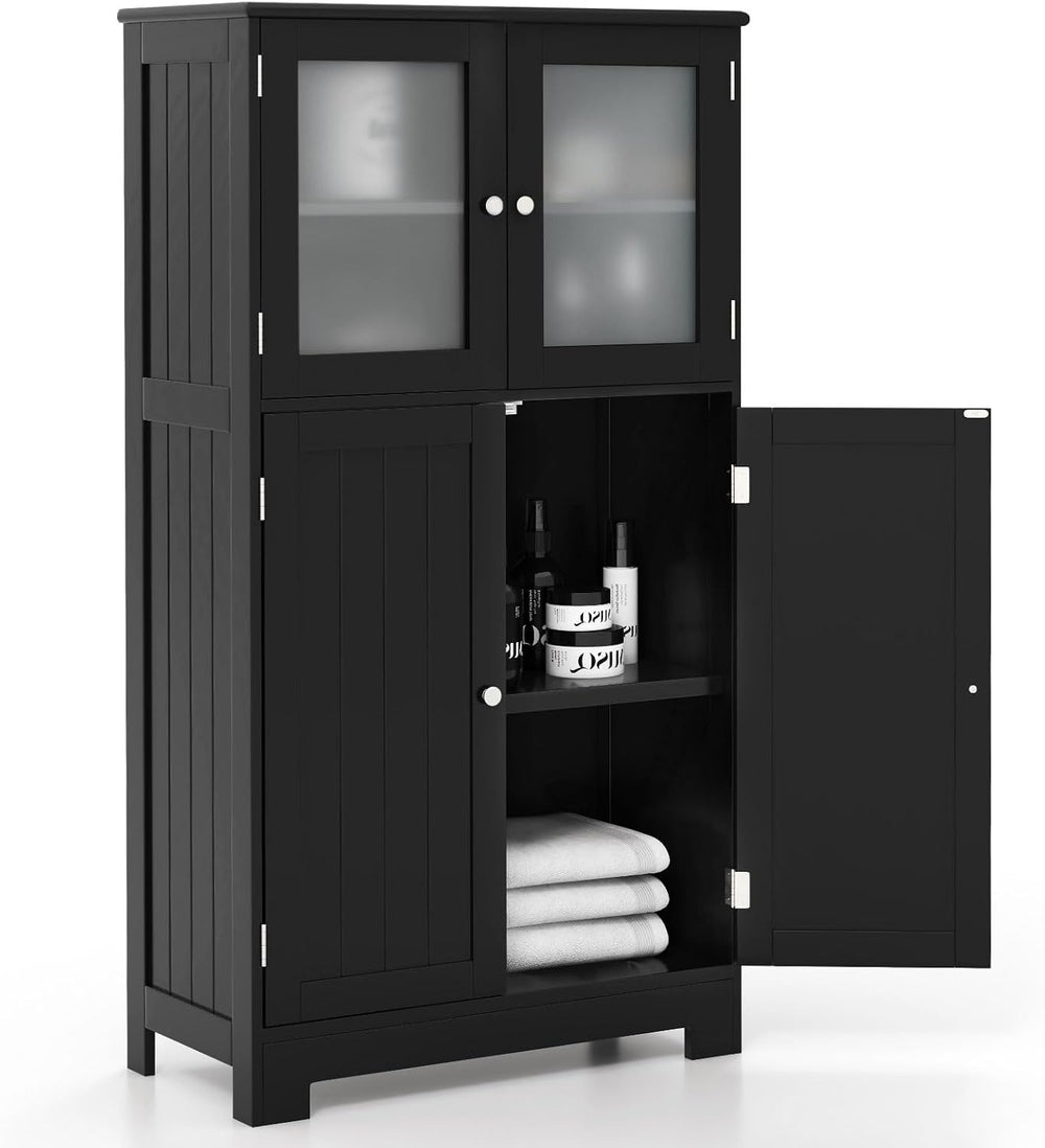 COSTWAY Bathroom Storage Cabinet, Wooden Linen Storage Organizer Cupboard wit...