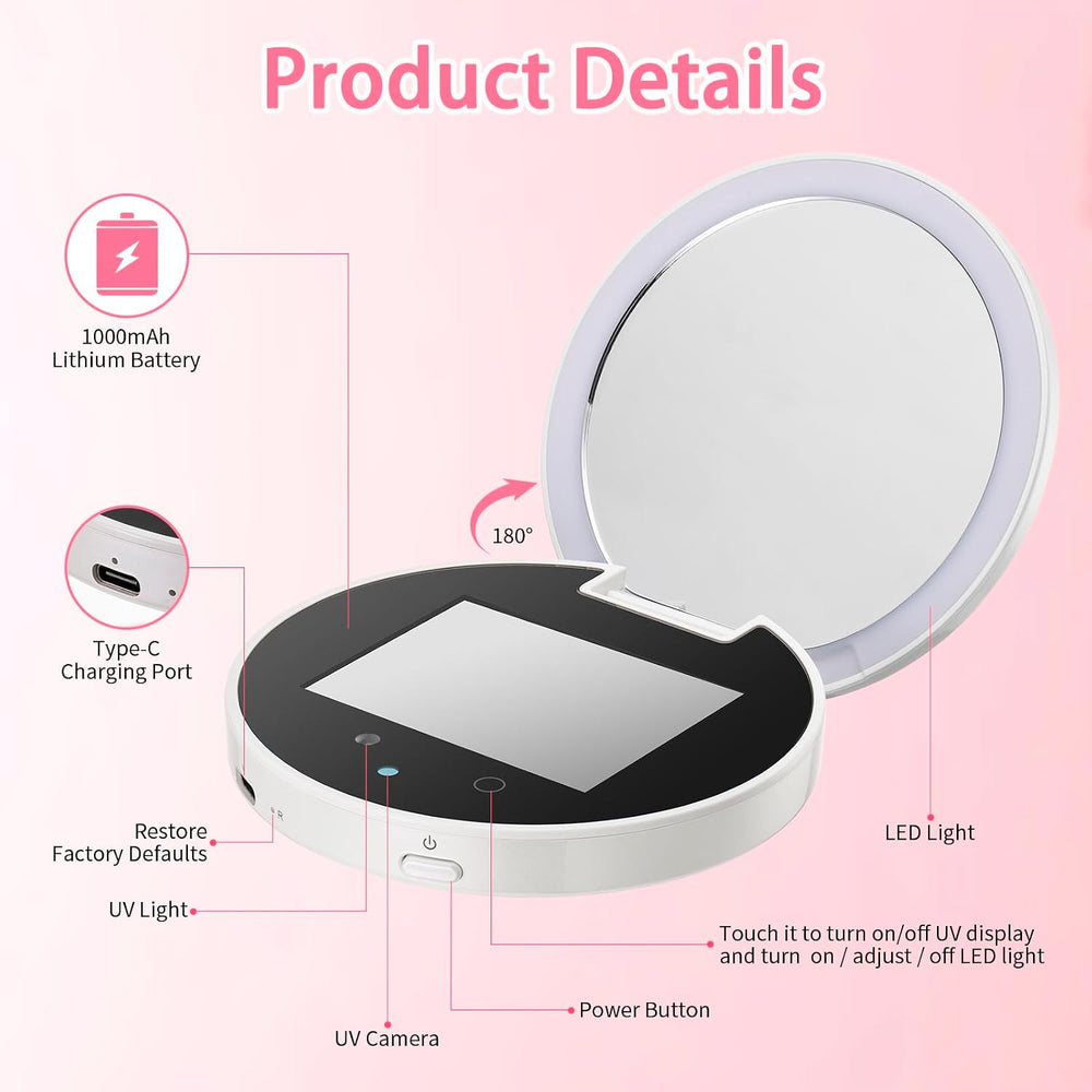 DESCHEN UV Camera Mirror for Sunscreen Test with 2X Makeup Mirror