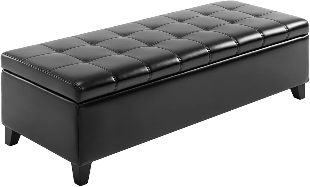 HOMCOM 51" Ottoman Storage Bench, Tufted Bench for End of Bed, Black