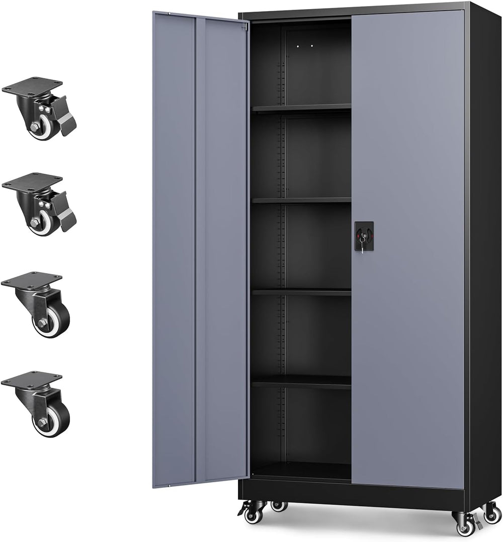 Letaya Metal Garage Storage Cabinets with Lock Door and Adjustable Shelves, S...