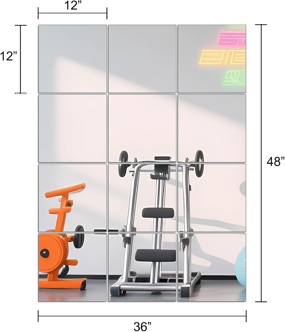 Home Gym Mirror Tiles, 12" x 12" x 12PCS Wall Mirror Tiles Frameles...