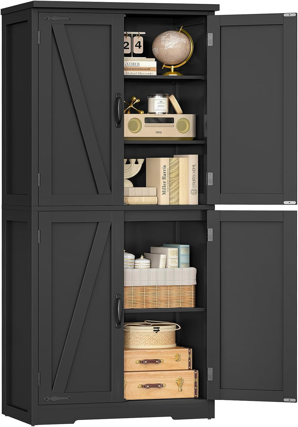 58.5" H Storage Cabinet, Farmhouse Kitchen Pantry Cabinet with 4 Doors