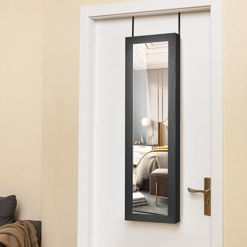 COSTWAY Full Length Mirror Jewelry Cabinet, Wall Door Mounted Jewelry Organiz...