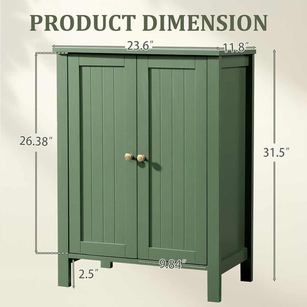 Bonnlo Free Standing Bathroom Cabinet, Sage Green Accent Storage Cabinet with Doors, Small Wooden Floor Console Sideboard for Entryway, Living Room, 31.5" H