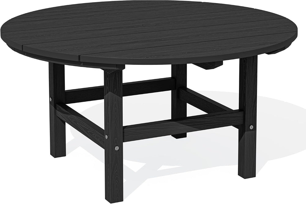 SERWALL 35.5'' Round Outdoor Coffee Table with Umbrella Hole,Black