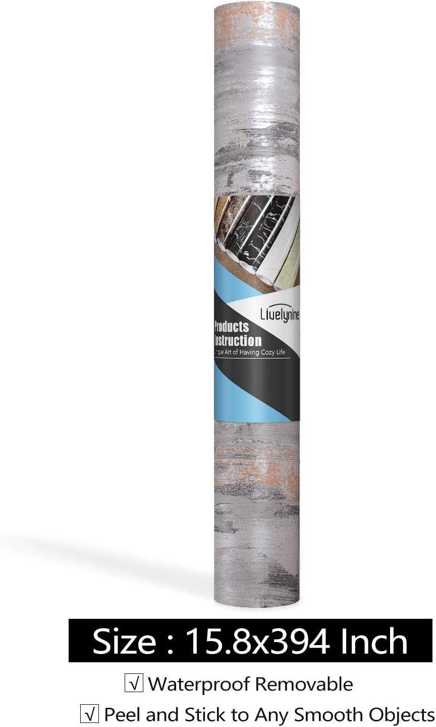 Livelynine 15.8X394 Inch Textured Concrete Wallpaper Peel and Stick for Walls...