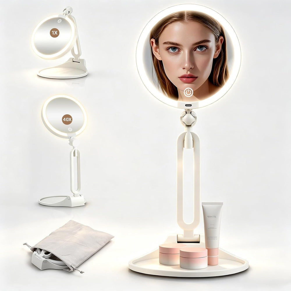 40X/1X Makeup Magnifying Mirror with Lights, 6inch Double-Sided LED Mirror