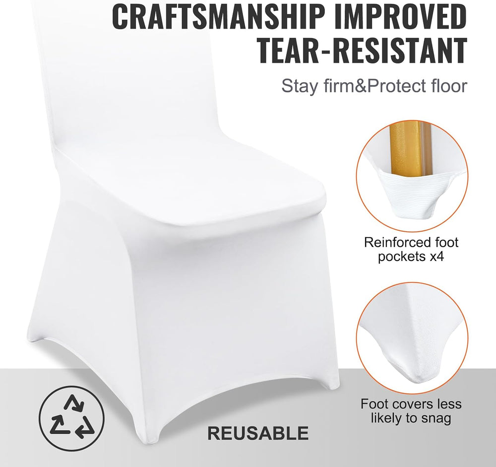 VEVOR 100 Pcs White Chair Covers Polyester Spandex Chair Cover Stretch Slipco...